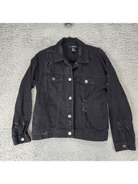 Forever 21 Jacket Womens Small Black Cotton Denim Trucker Jean Jacket